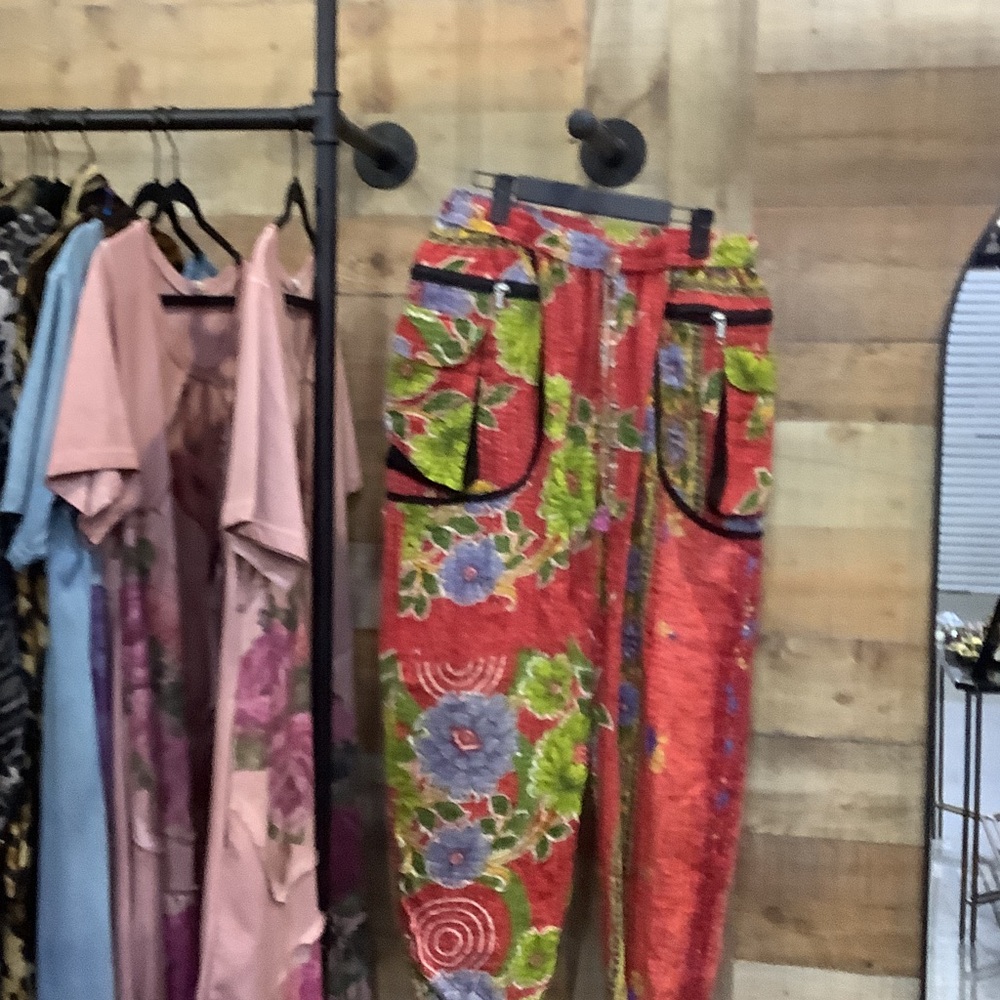 Vibrant Floral Red Kantha Joggers